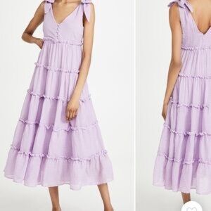 English Factory V-Neck Tiered Midi Dress Lavender Purple Cottage Prairie